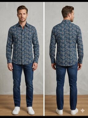 Robert Graham Black, Blue & Gold Floral Embroidered Shirt